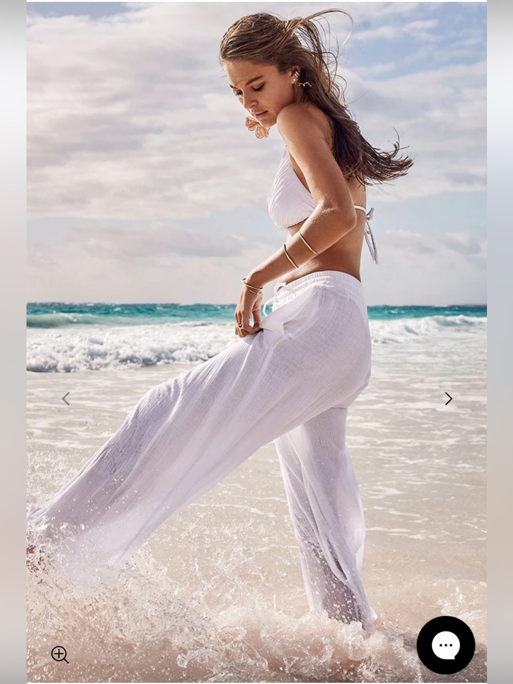 Sea Level Sunset Beach Cotton Gauze Cover-Up Pants White Gauze high waist 10 L